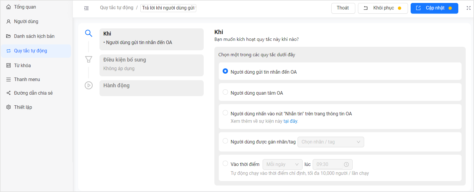Các sự kiện kích hoạt quy tắc