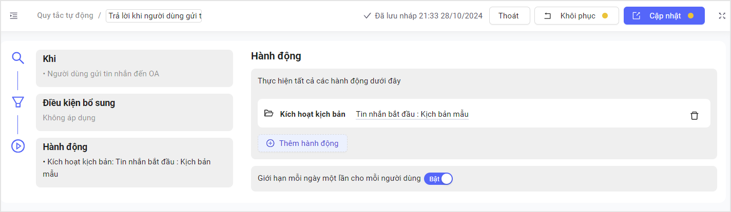 Ví dụ về thiết lập quy tắc tự động