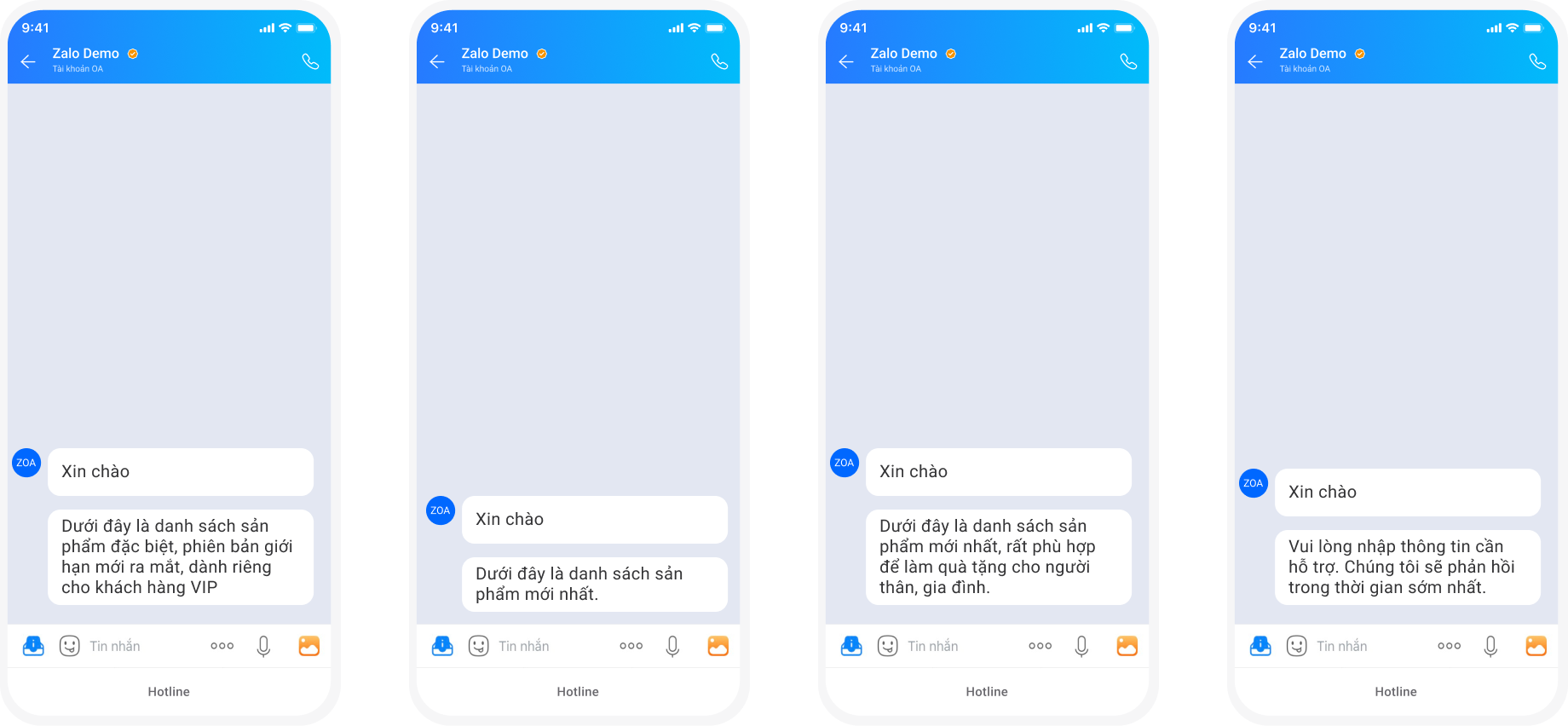 Kết quả tin nhắn theo từng trường hợp